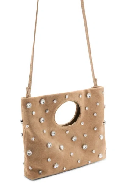 Mango Suede Studded Top Handle Bag In Sand