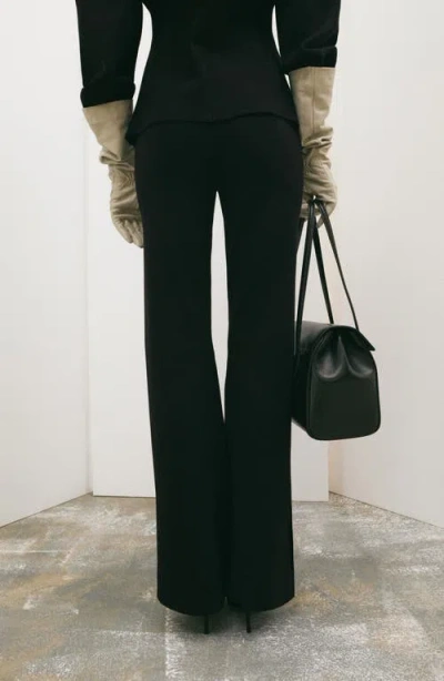 Mango Side Slit Knit Pants In Black