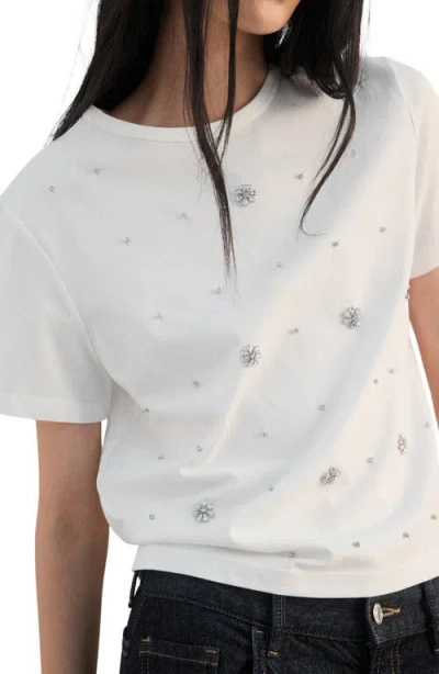 Mango Rhinestone T-shirt In White