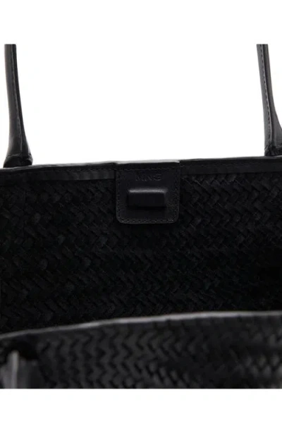 Mango Braided Leather Shoulder Bag In Black