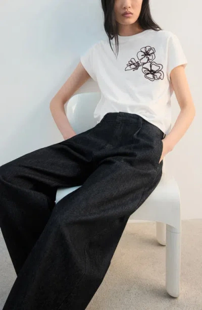 Mango Floral Embroidered T-shirt In White