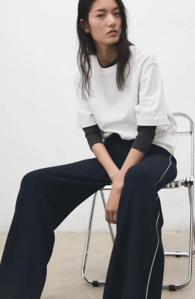 Mango Split Hem Pull-on Straight Leg Knit Pants In Black