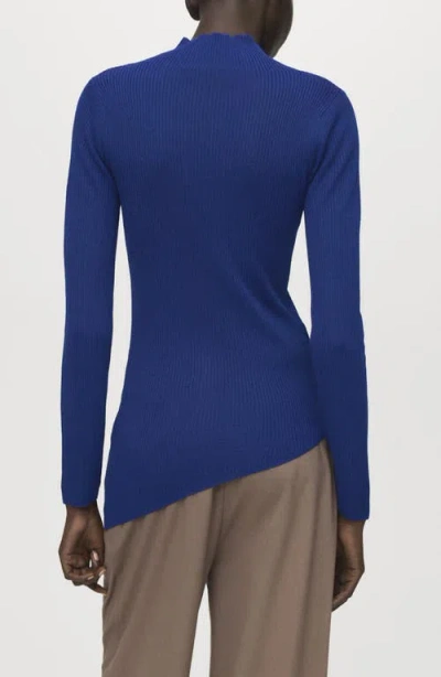 Mango Asymmetric Hem Mock Neck Sweater In Blue