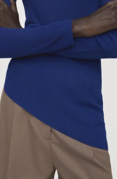 Mango Asymmetric Hem Mock Neck Sweater In Blue