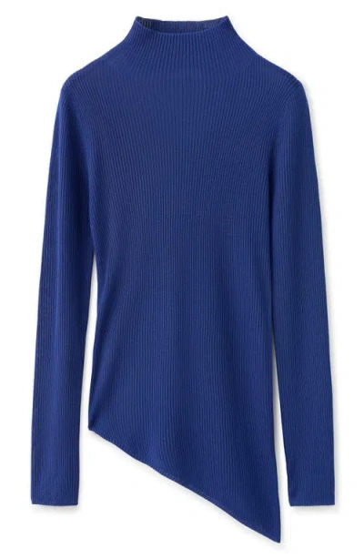 Mango Asymmetric Hem Mock Neck Sweater In Blue