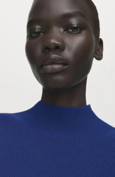 Mango Asymmetric Hem Mock Neck Sweater In Blue