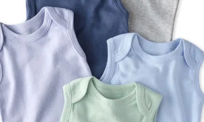 Butterblu Sam Assorted 5-pack Sleeveless Organic Cotton Bodysuits In Blue