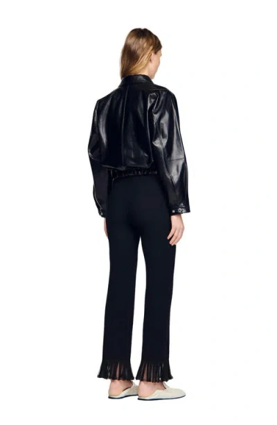 Sandro Lambskin Leather Jacket In Black