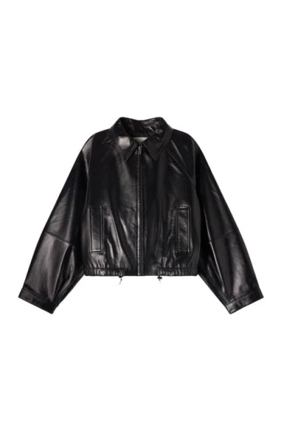 Sandro Lambskin Leather Jacket In Black
