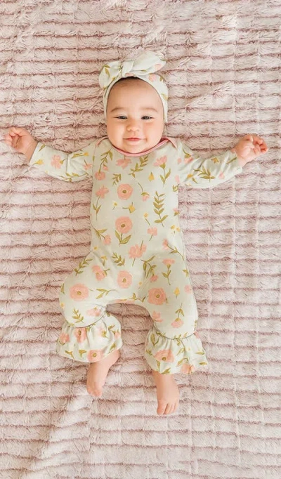 Everly Grey Ruffle Romper & Head Wrap Set In Pink