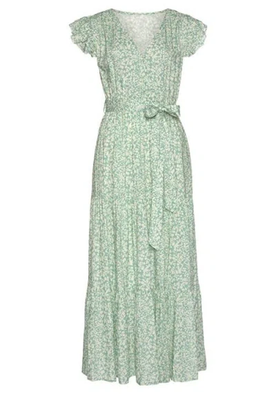 Lascana Flutter Sleeve Maxi Dress Green Patterned In Green