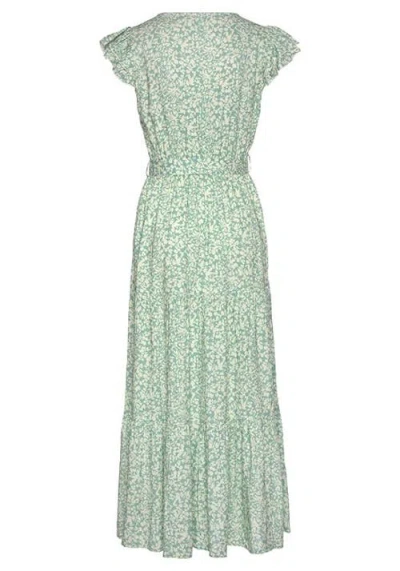 Lascana Flutter Sleeve Maxi Dress Green Patterned In Green