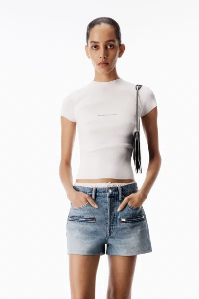 Alexander Wang Short Sleeve Crewneck Top With Jacquard Logo In White