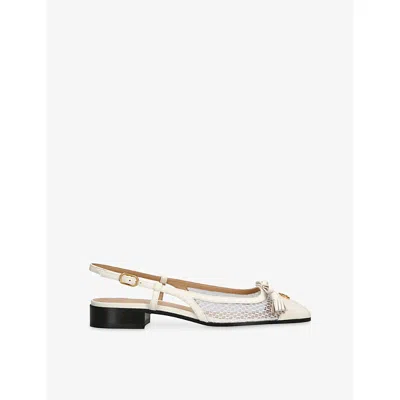Valentino Garavani Valet Du Roi Tasseled Leather And Mesh Slingback Ballet Flats In White