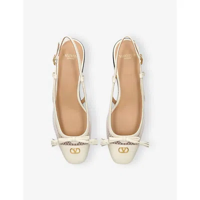 Valentino Garavani Valet Du Roi Tasseled Leather And Mesh Slingback Ballet Flats In White