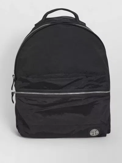 Stone Island Adjustable Strap Logo Backpack With Multiple Pockets In Black