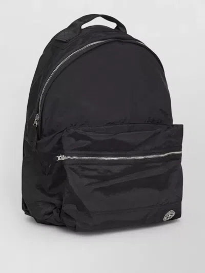 Stone Island Adjustable Strap Logo Backpack With Multiple Pockets In Black