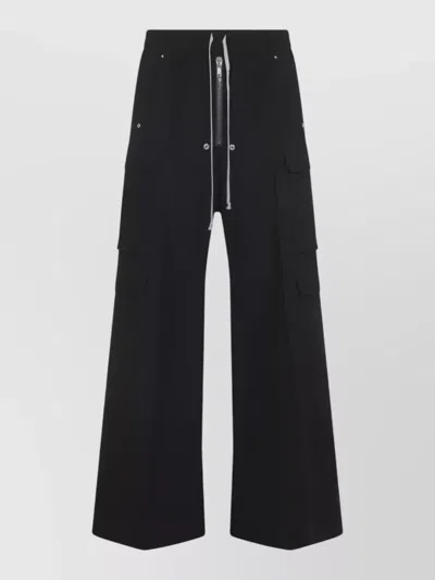 Rick Owens Heizer Belas Wide-leg Cotton-blend Poplin Drawstring Cargo Trousers In Black