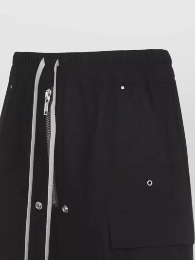 Rick Owens Heizer Belas Wide-leg Cotton-blend Poplin Drawstring Cargo Trousers In Black