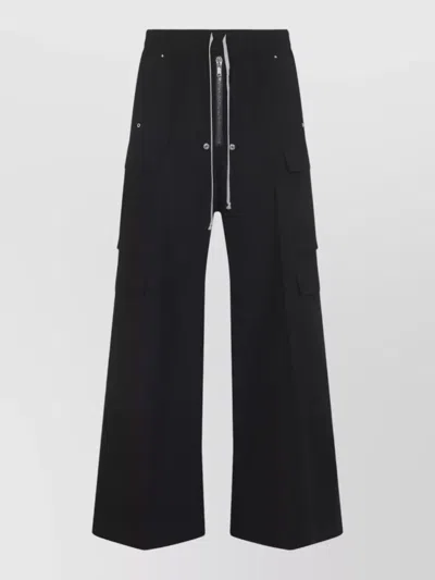 Rick Owens Heizer Belas Wide-leg Cotton-blend Poplin Drawstring Cargo Trousers In Black