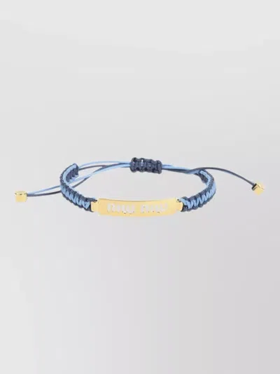 Miu Miu Adjustable Cord Bracelet Gold Tone Accents In Blue