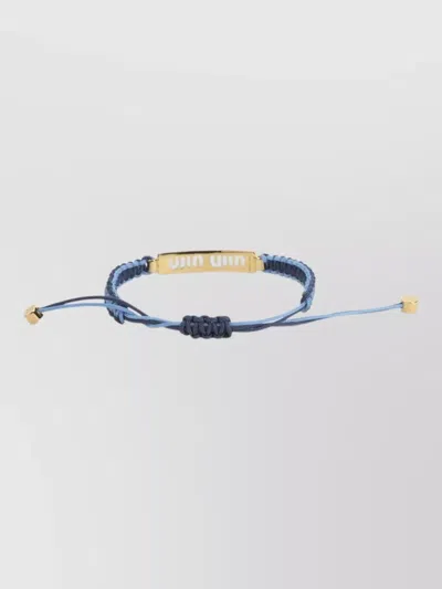Miu Miu Adjustable Cord Bracelet Gold Tone Accents In Blue