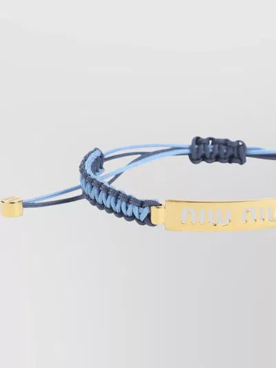 Miu Miu Adjustable Cord Bracelet Gold Tone Accents In Blue