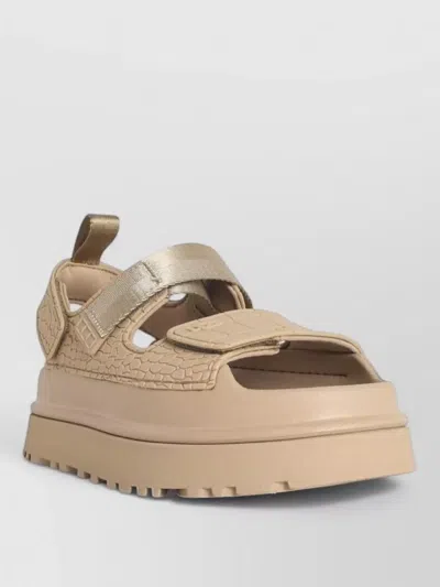 Ugg Goldenglow Platform Sandals Open Toe Pull Tab In Animal Print