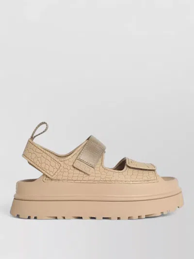 Ugg Goldenglow Platform Sandals Open Toe Pull Tab In Animal Print