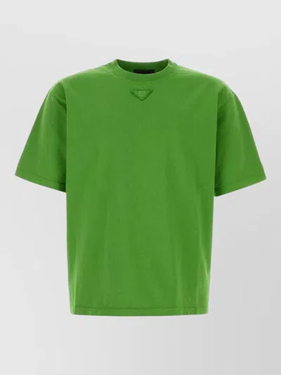 Prada Green Solid Crew Neck T-shirt In Green