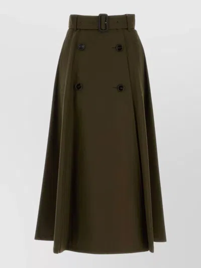 Burberry Women Juniper Green Gabardine Midi Trench Skirt In Brown