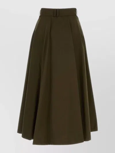 Burberry Women Juniper Green Gabardine Midi Trench Skirt In Brown