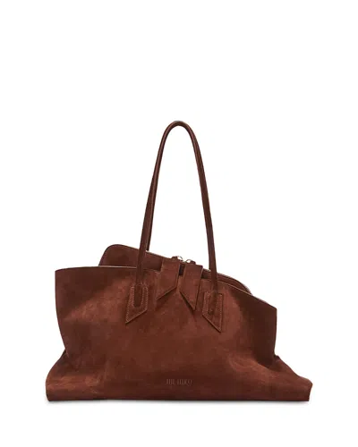 Attico Rectangular Suede Finish Double Handles Shoulder Bag In Brown