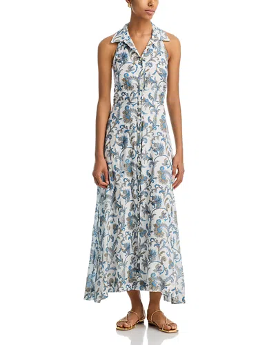 Veronica Beard Mackey Paisley Halter Neck Sleeveless Ramie Shirtdress In Gray