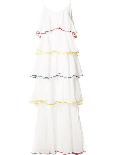 Lisa Marie Fernandez Tiered Flounce Dress With Multicolored Trim In White