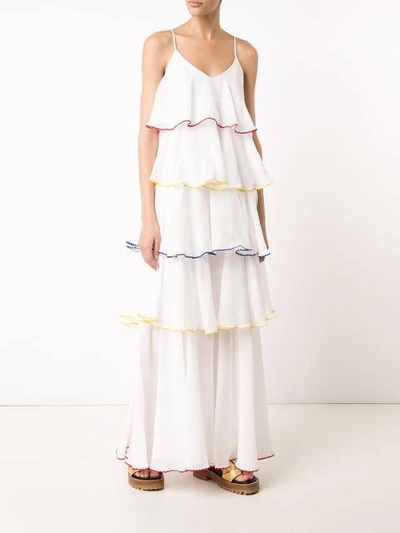 Shop Lisa Marie Fernandez Pleat Trim Flared Dress - White