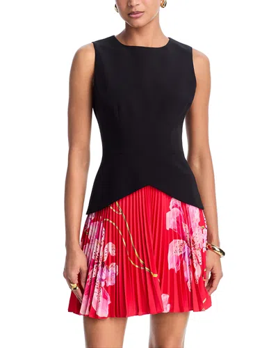 Milly Haddy Printed Pleated Mini Dress In Black