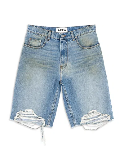Area Distressed Embellished Denim Shorts In Blue
