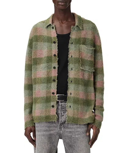 Allsaints Mens Sunbaked Pink Adler Checked Wool And Alpaca-blend Cardigan In Multi