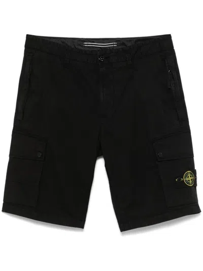 Stone Island Old Effect Cotton Cargo Bermuda Shorts Clothing In Black