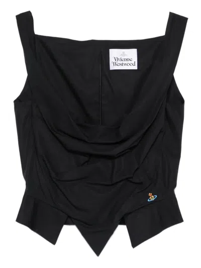 Vivienne Westwood Sunday Black Sleveless Top With Ring Neckline With Draping And Pointed Hem In Cotton Woman In Blue