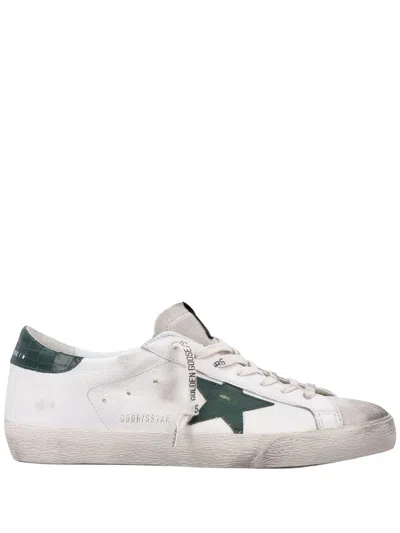 Golden Goose Super-star White Low Top Sneakers With Embossed Logo And Contrasting Heel Tab In Leather Man In Multi