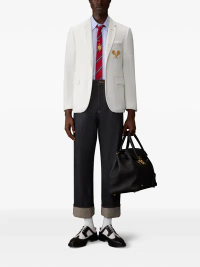 Thom Browne Embroidered Blazer In White