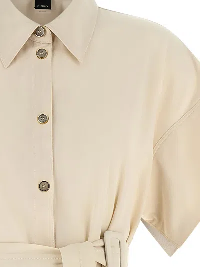 Pinko Button Belted Midi Shirt Dress In Neutral