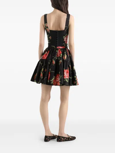 Dolce & Gabbana Top Nero In Seta Con Stampa Floreale Dolce E Gabbana In Multi
