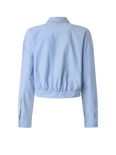 Pinko Charita Light Blue Shirt With Embellished Classic Collar And All-over Striped Motif In Cotton Woman
