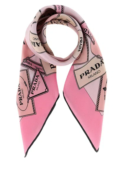 Prada Printed Twill Scarf Lightweight Rectangular Design In Pink