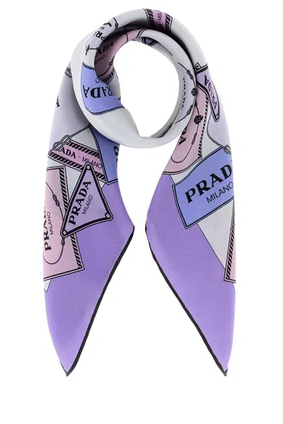 Prada Printed Twill Foulard Rectangular Shape In Purple