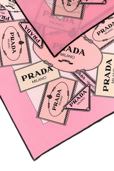 Prada Printed Twill Scarf Lightweight Rectangular Design In Pink