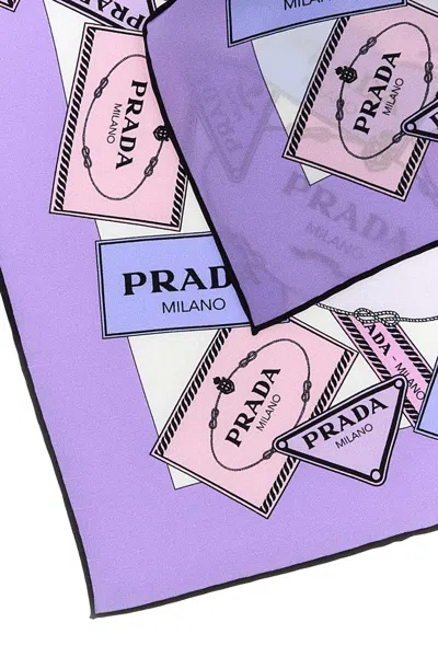 Prada Printed Twill Foulard Rectangular Shape In Purple